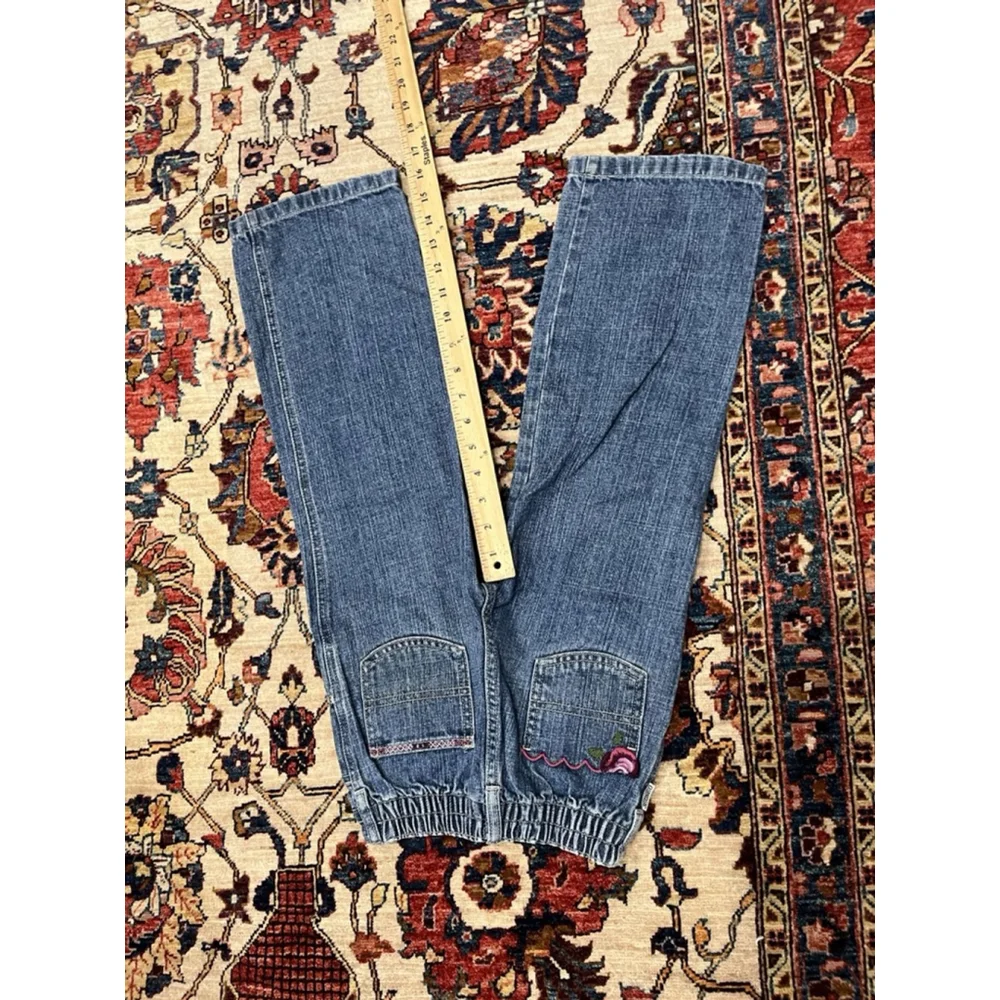 Vintage OshKosh Little Girl Floral Embroidered Wide Leg Stretch Jeans Size 5